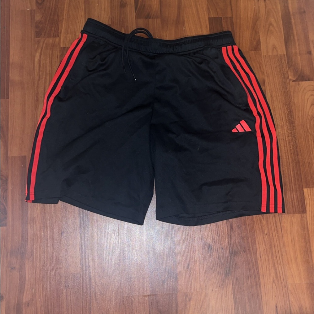 Adidas Men's Athletic Shorts in Black with Red Stripes